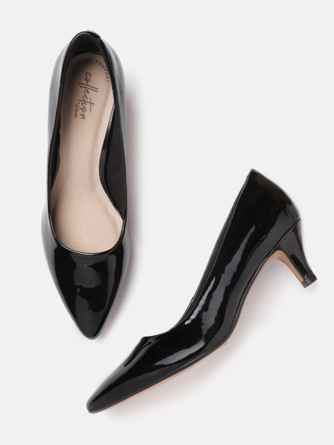 

Clarks Black Leather Patent Finish Kitten Heels Pumps