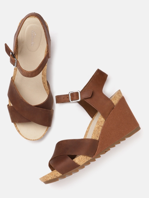 

Clarks Coffee Brown Solid Leather Wedge Heels