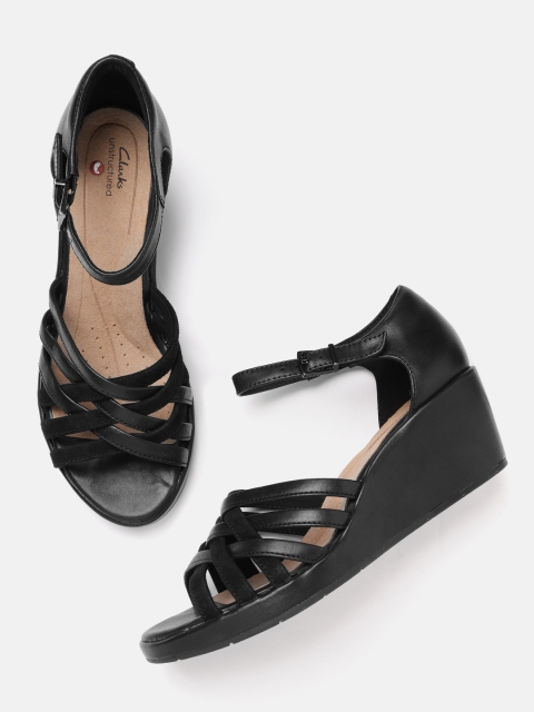 

Clarks Black Solid Leather Wedges