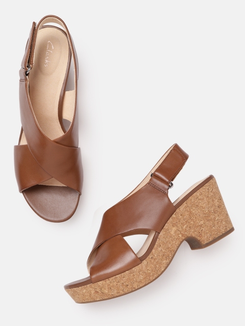 

Clarks Tan Brown Leather Platform Heels