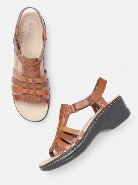 

Clarks Brown Strappy Leather Comfort Heels