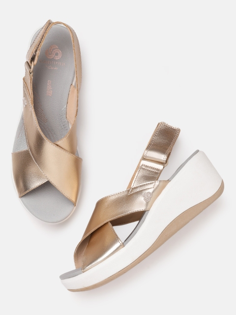 

Clarks Rose Gold-Toned Solid Open-Toe Wedge Heels