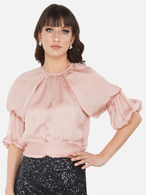 

ATTIC SALT Pink Georgette Blouson Top