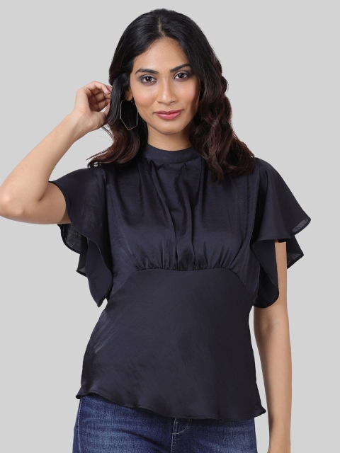 

ATTIC SALT WomenBlack Satin Georgette Top, Black
