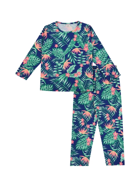 

RAINE AND JAINE Girls Navy Blue & Pink Printed Night suit