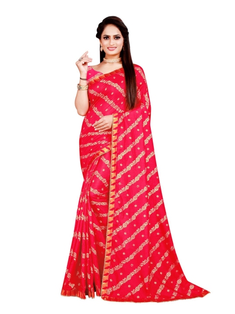 

KALINI Pink & Gold-Toned Floral Zari Silk Blend Saree