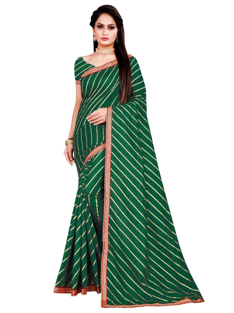 

KALINI Green & Gold-Toned Leheriya Zari Silk Blend Saree