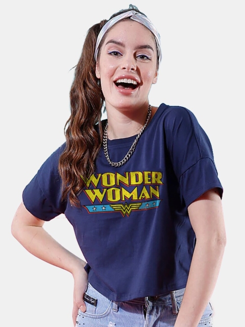 

BonOrganik Women Navy Blue Wonder Woman Printed T-shirt