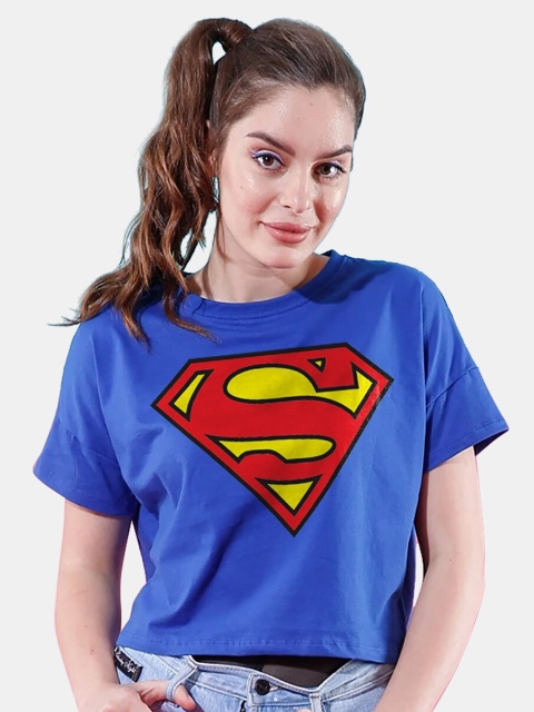 

BonOrganik Women Blue Superman Printed T-shirt