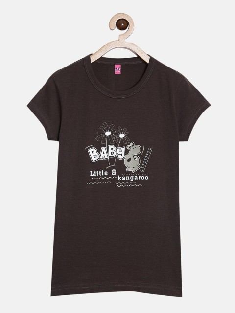 

A3A Girls Coffee Brown & Grey Printed Pure Cotton Lounge T-Shirt