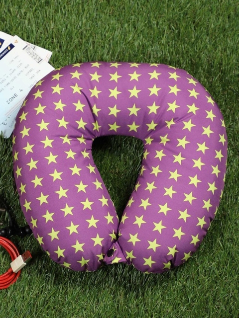 

Lushomes Purple Printed Travel Pillow for Neck Rest & Support