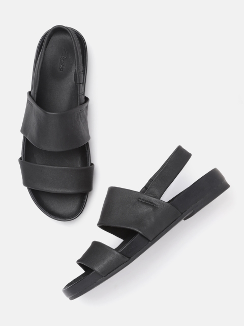 

Clarks Women Black Leather Open Toe Flats