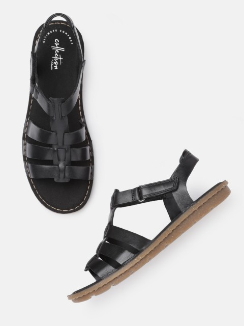 

Clarks Women Black Leather Open Toe Flats