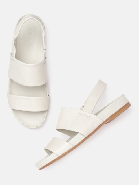 

Clarks Women White Solid Leather Open Toe Flats