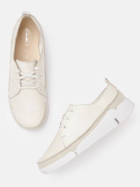 

Clarks Women Off-White Leather Sneakers