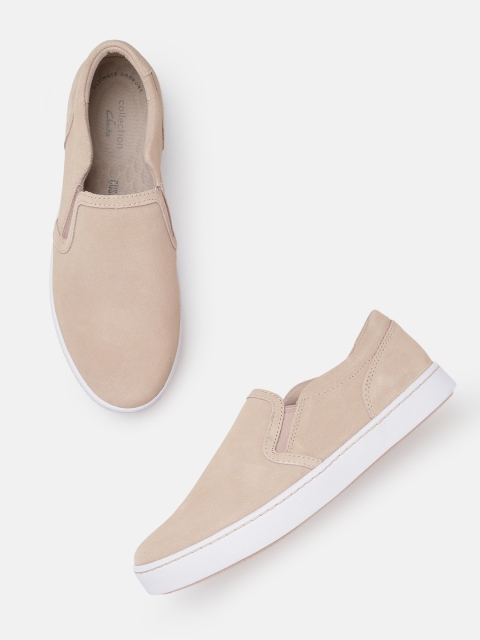 

Clarks Women Beige Solid Suede Slip-On Sneakers