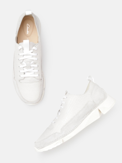 

Clarks Women White Snakeskin Textured Leather Sneakers with