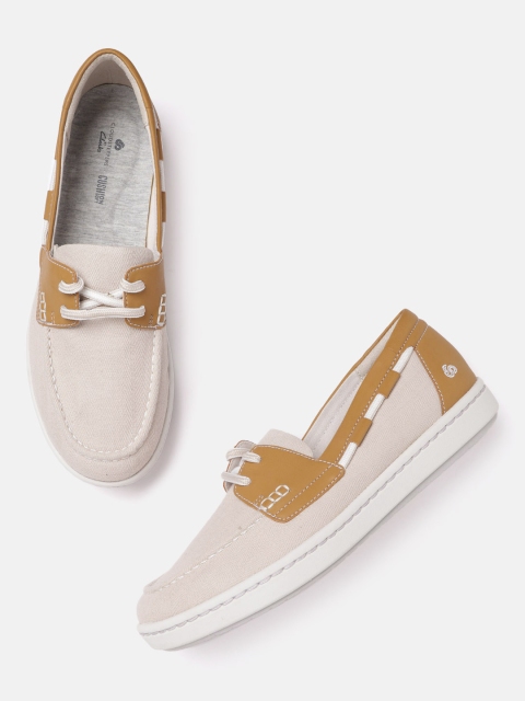 

Clarks Women Beige & Tan Brown Step Glow Lite Herringbone Woven Design Boat Shoes