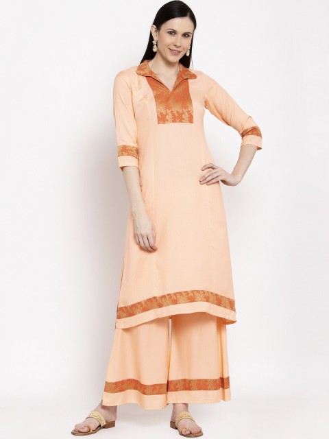 

DUGRI BE THE ONE Women Peach-Coloured A-Line Pure Cotton Kurta with Palazzos