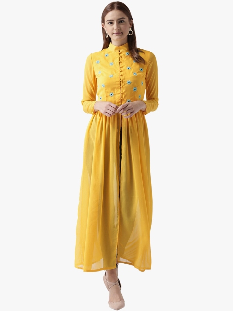 

DODO & MOA Yellow Floral Embroidered Empire Anarkali Kurti