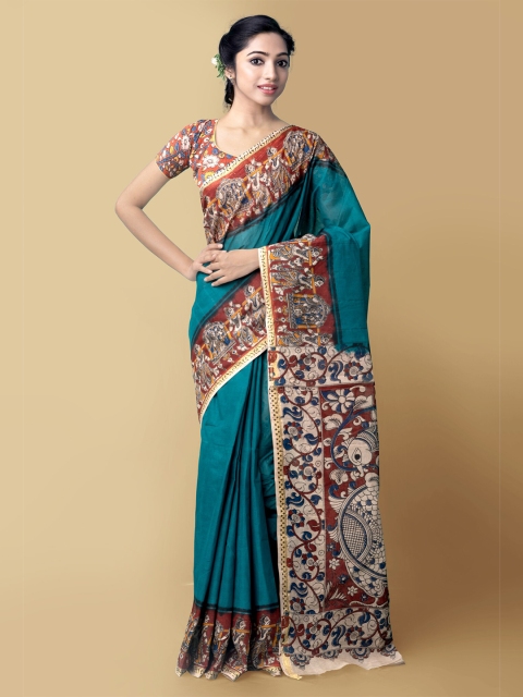 

Unnati Silks Women Green & Maroon Pure Handloom Kalamkari Cotton Sustainable Saree