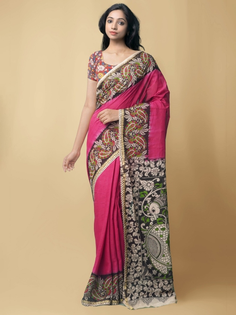 

Unnati Silks Women Pink & Beige Pure Handloom Kalamkari Cotton Sustainable Saree