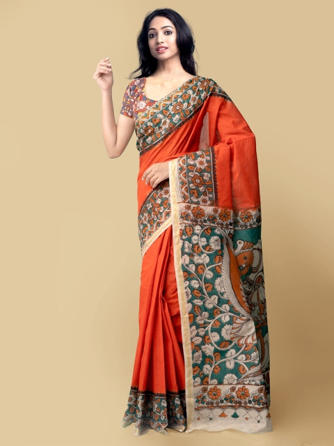 

Unnati Silks Women Orange & Beige Pure Handloom Kalamkari Cotton Sustainable Saree