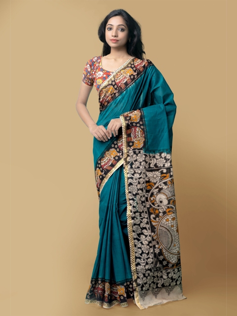 

Unnati Silks Green & Beige Ethnic Motifs Pure Cotton Kanjeevaram Saree