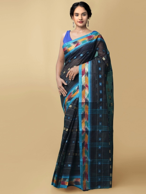 

Unnati Silks Women Black & Blue Pure Handloom Bengal Tant Cotton Sustainable Saree