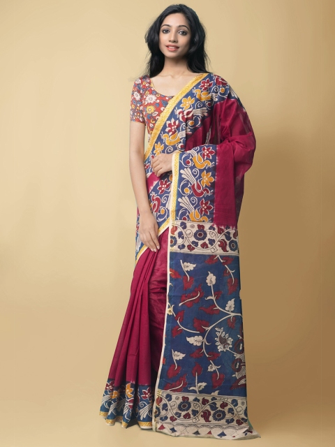 

Unnati Silks Women Red & Blue Pure Handloom Kalamkari Cotton Sustainable Saree