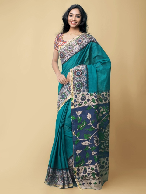 

Unnati Silks Green & Blue Pure Cotton Kanjeevaram Saree