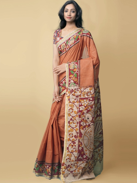 

Unnati Silks Brown & Beige Kalamkari Printed Pure Cotton Saree