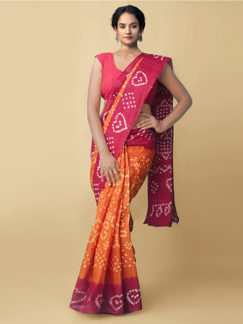 

Unnati Silks Women Orange & Pink Handloom Pure Kalamkari Cotton Sustainable Saree