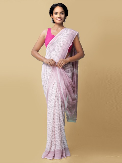 

Unnati Silks Women Off White & Pink Printed Georgette Saree