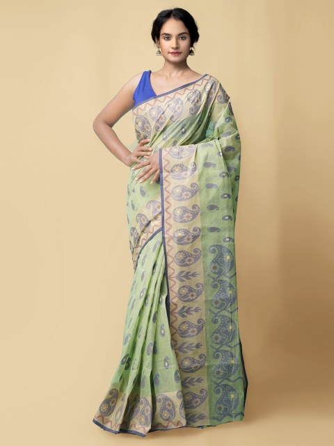 

Unnati Silks Women Green & Blue Pure Handloom Bengal Tant Cotton Sustainable Saree