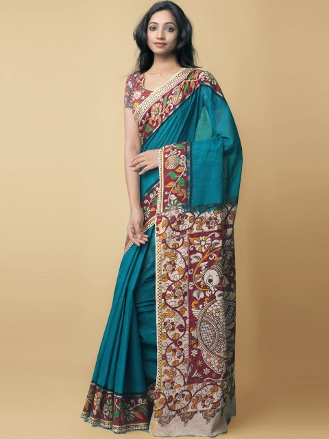 

Unnati Silks Green & Maroon Kalamkari Pure Cotton Kanjeevaram Saree