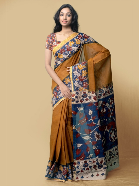 

Unnati Silks Women Rust & Blue Pure Handloom Kalamkari Cotton Sustainable Saree