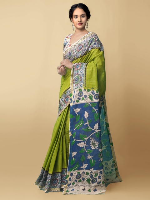 

Unnati Silks Green & Blue Pure Cotton Kanjeevaram Saree