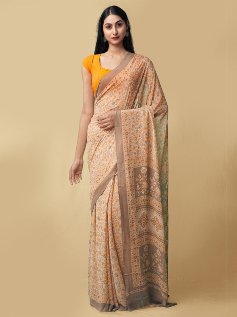 

Unnati Silks Women Tan & Orange Printed Georgette Saree