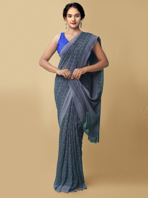 

Unnati Silks Women Grey & Sea Green Printed Georgette Saree