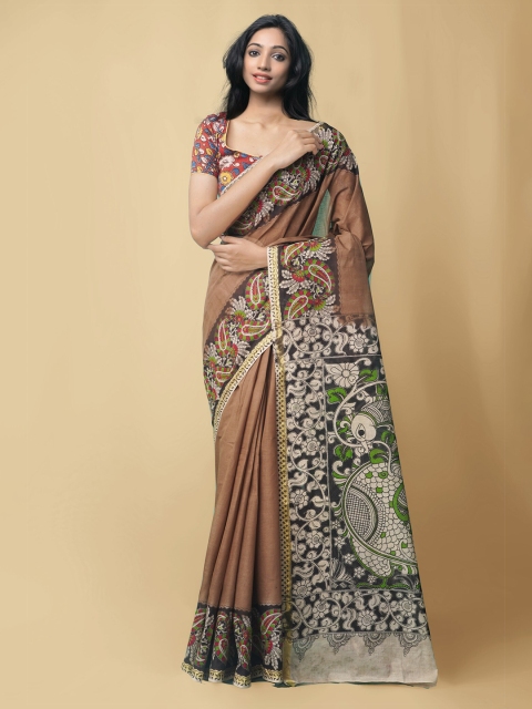 

Unnati Silks Brown & Beige Ethnic Motifs Printed Pure Cotton Kanjeevaram Saree