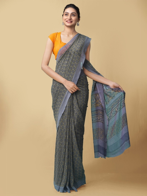 

Unnati Silks Women Grey & Blue Printed Georgette Saree