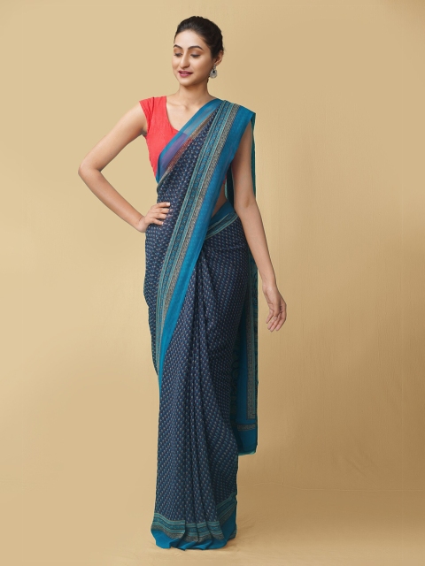

Unnati Silks Women Blue & Beige Printed Georgette Saree