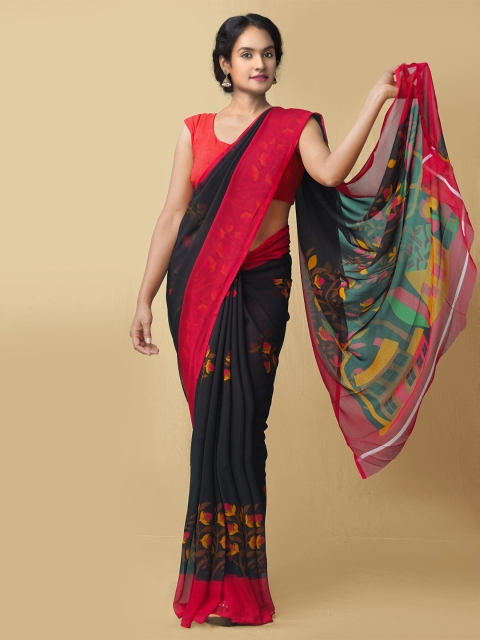 

Unnati Silks Women Black & Red Printed Georgette Saree