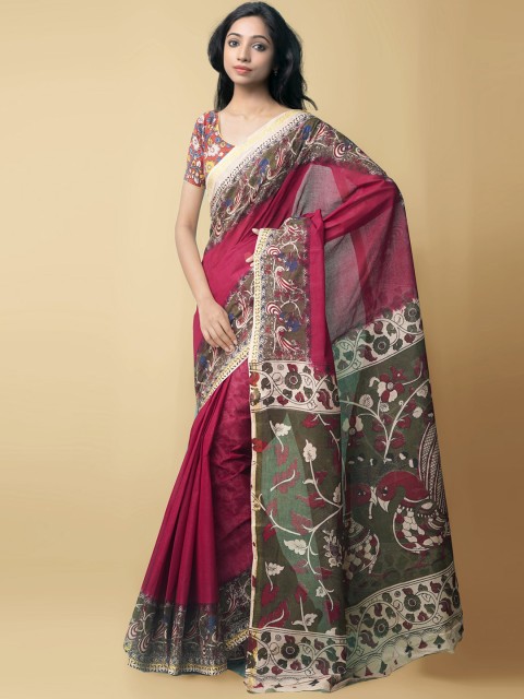 

Unnati Silks Women Red & Brown Pure Handloom Kalamkari Cotton Sustainable Saree
