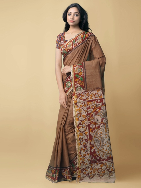 

Unnati Silks Brown & Maroon Kalamkari Pure Cotton Kanjeevaram Saree