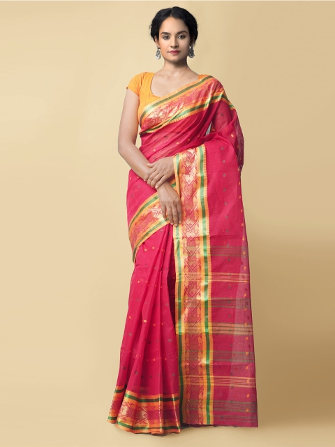 

Unnati Silks Women Red & Green Pure Handloom Bengal Tant Cotton Sustainable Saree