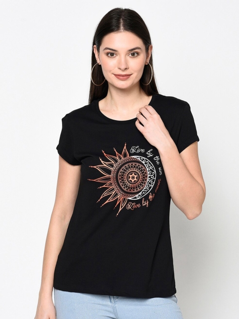 

DAiSY Women Black Typography Printed Cotton T-shirt