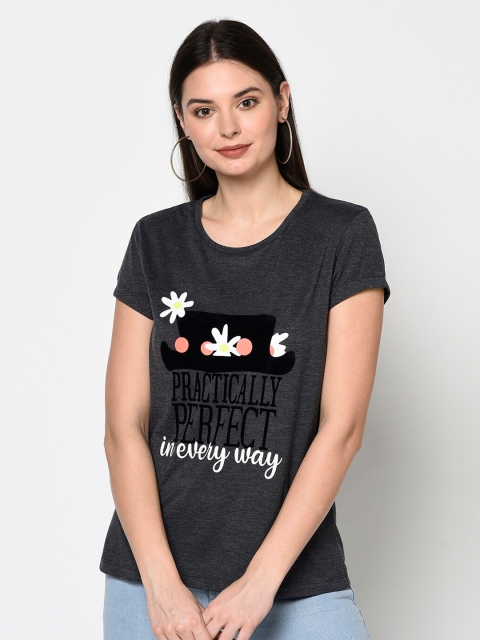 

DAiSY Women Charcoal Printed T-shirt