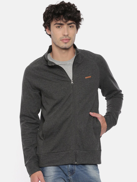 

Swiss Club Men Charcoal Solid Mock Collar Sweatshirt